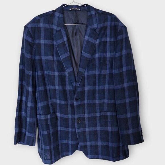 Cubaverra Mens Linen Jacket Sz XXL‎ Blue Plaid 100% Linen Jacket Blazer Preppy - Picture 1 of 13